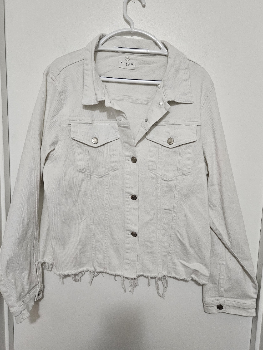 Risen White Distressed Jean Jacket for Women Size 2XL